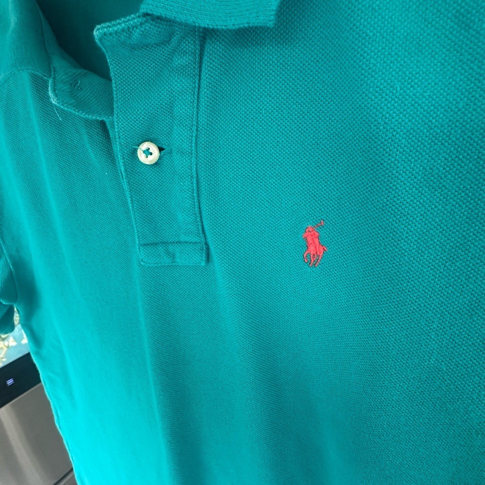 Polo by Ralph Lauren Teal Polo with Red Pony Embroidery Size 10/12 0165 - Picture 4 of 7